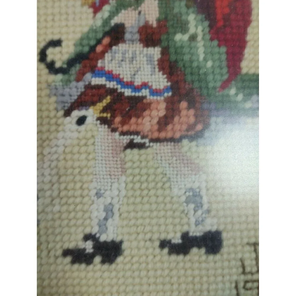Boy Play with Dog Girl Walk with Umbrella Wall Hanging Frame Needlepoint Set 2